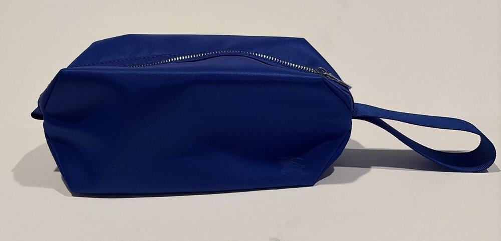 New! Burberry Toiletry Cosmetic Pouch Travel Case Bag with Handle ~ Blue